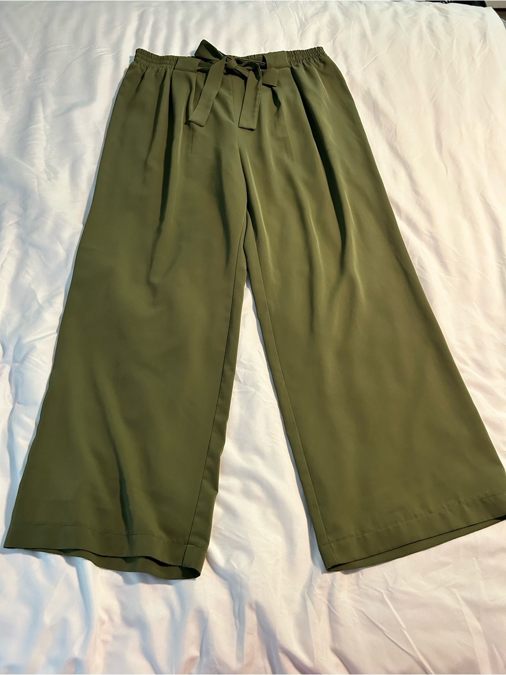 Soho Apparel Olive Wide-Leg Elastic/Tie Waist Pants